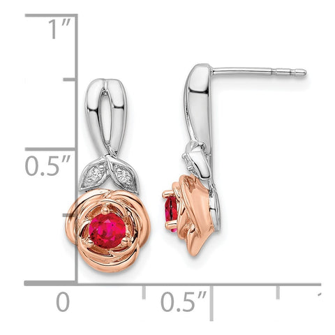 14K Two-tone White & Rose Ruby and Diamond Flower Post Earrings-WBC-EM8266-RU-003-WRA