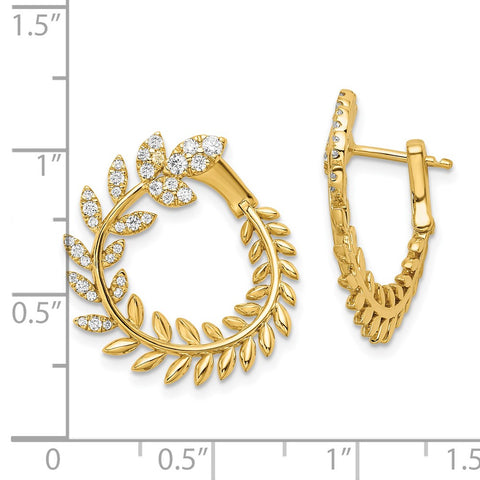 14k Polished Diamond Leaf Design Hoop Earrings-WBC-EM8378-050-YA