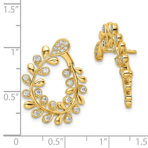 14k Polished Diamond Leaf Design Hoop Earrings-WBC-EM8379-100-YA