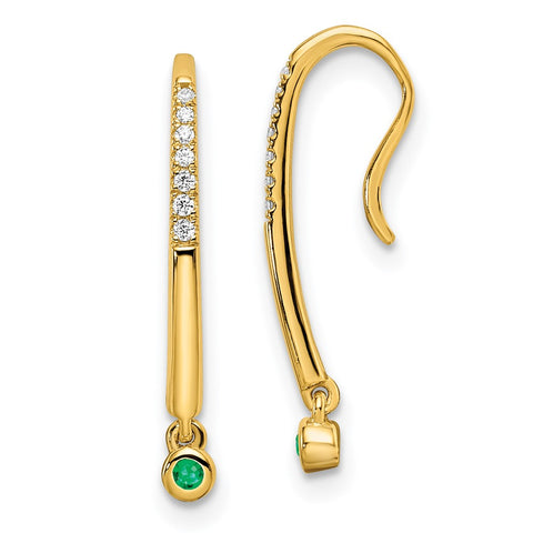 14k Polished Diamond and Emerald Drop Wire Earrings-WBC-EM8380-EM-006-YA