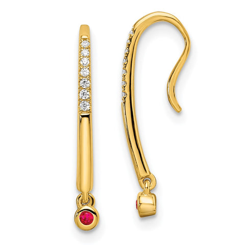 14k Polished Diamond and Ruby Drop Wire Earrings-WBC-EM8380-RU-006-YA
