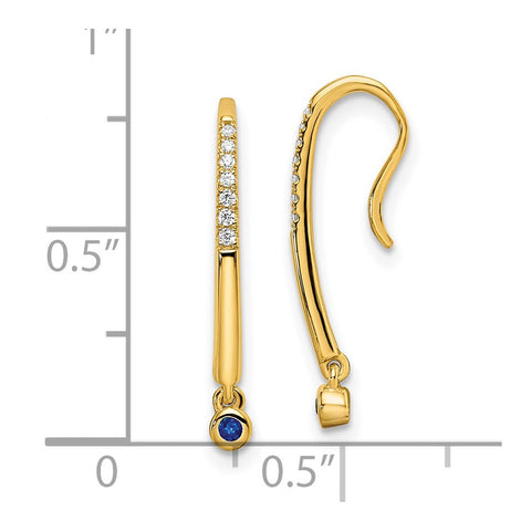 14k Polished Diamond and Sapphire Drop Wire Earrings-WBC-EM8380-SA-006-YA