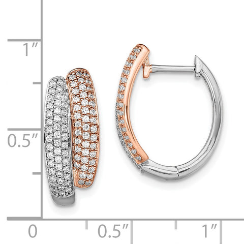 14k Two-tone White & Rose Pave Diamond Hinged Hoop Earrings-WBC-EM8461-075-WRA