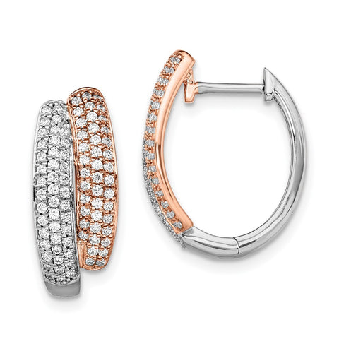 14k Two-tone White & Rose Pave Diamond Hinged Hoop Earrings-WBC-EM8461-075-WRA
