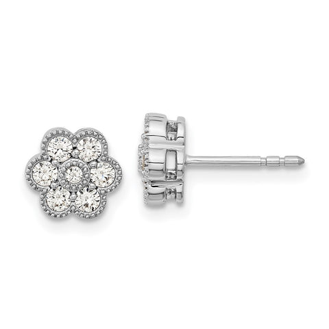 14k White Gold Floral Diamond Post Earrings-WBC-EM8466-050-WA