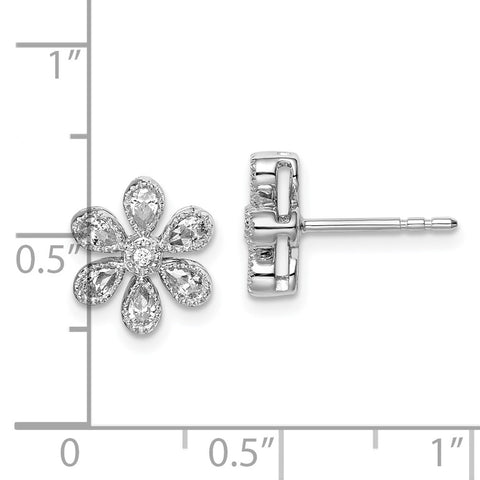 14k White Gold Floral Diamond Post Earrings-WBC-EM8467-050-WA