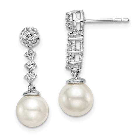 14k White Gold Freshwater Cultured Pearl & Diamond Post Earrings-WBC-EM8478-PL-034-WA