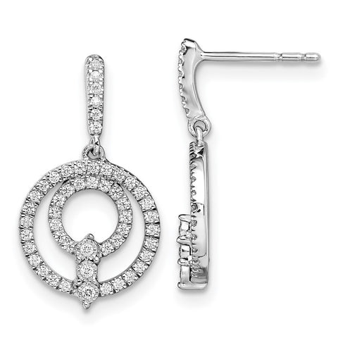 14k White Gold Circle Diamond Dangle Post Earrings-WBC-EM8508-030-WA