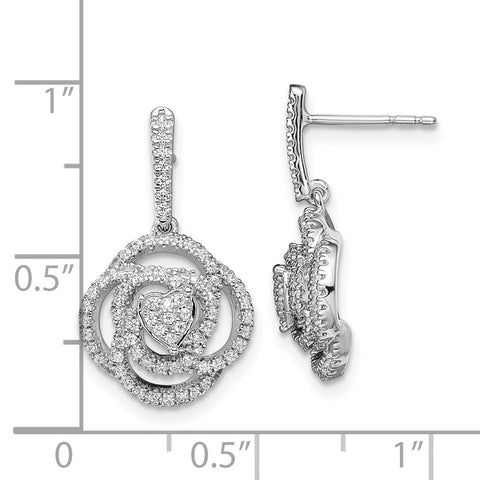 14k White Gold Floral Diamond Dangle Post Earrings-WBC-EM8513-043-WA