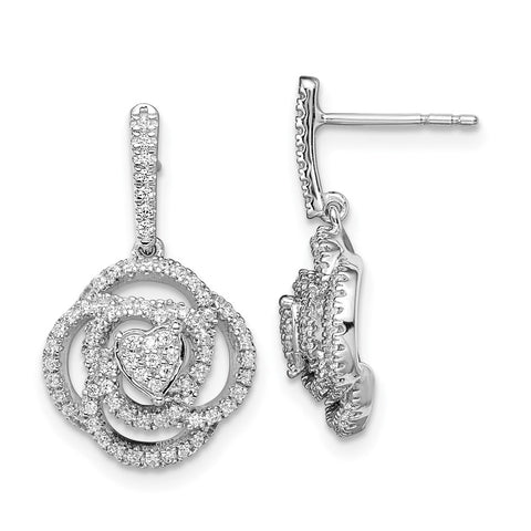 14k White Gold Floral Diamond Dangle Post Earrings-WBC-EM8513-043-WA