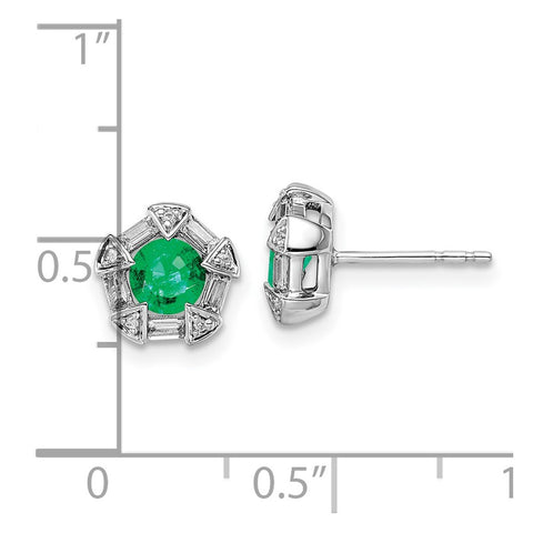 14k White Gold Emerald and Diamond Post Earrings-WBC-EM8520-EM-018-WA