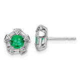 14k White Gold Emerald and Diamond Post Earrings-WBC-EM8520-EM-018-WA