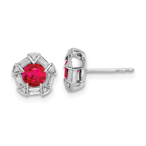 14k White Gold Ruby and Diamond Post Earrings-WBC-EM8520-RU-018-WA