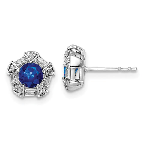 14k White Gold Sapphire and Diamond Post Earrings-WBC-EM8520-SA-018-WA