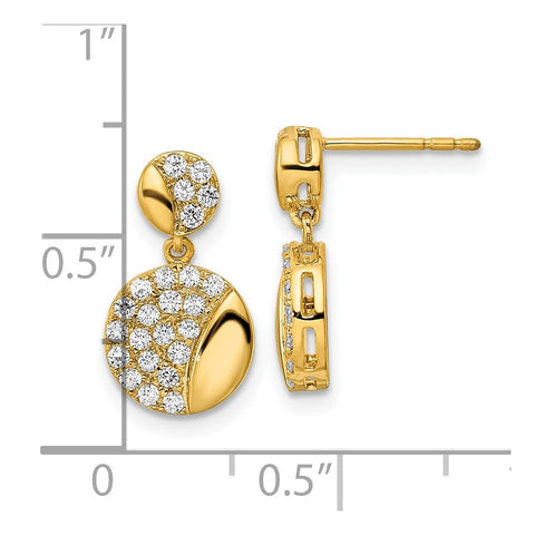 14k Polished Double Circle Diamond Dangle Post Earrings-WBC-EM8555-051-YA
