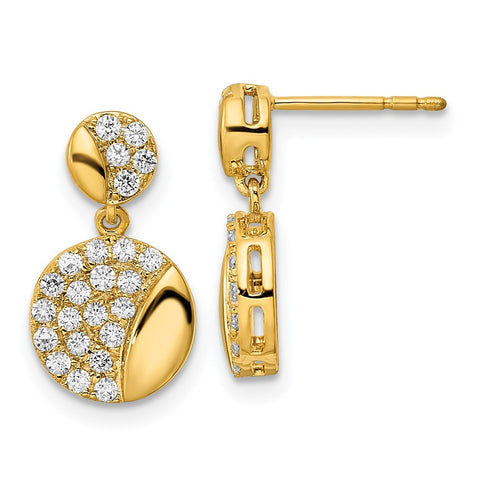 14k Polished Double Circle Diamond Dangle Post Earrings-WBC-EM8555-051-YA
