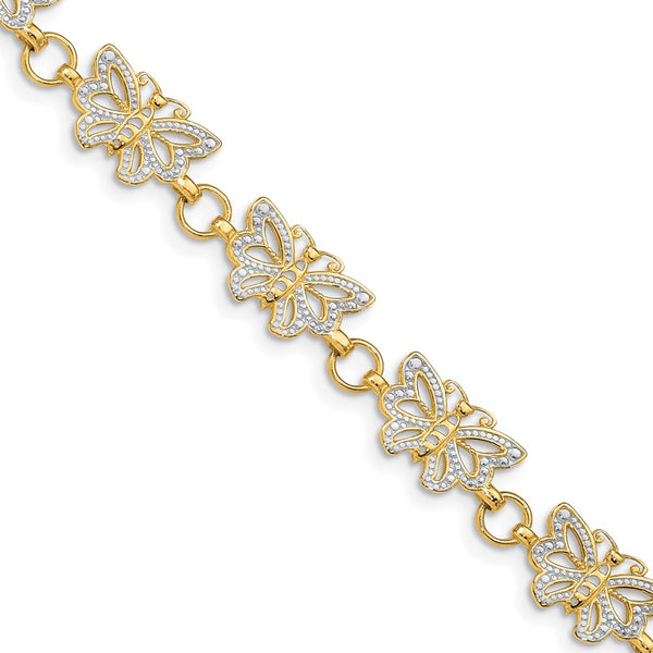 14k w/Rhodium Butterfly Bracelet-WBC-FB1049-7