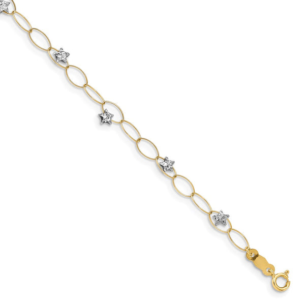 14k Two-tone Puff Stars Bracelet-WBC-FB1322-7.25