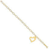 14K Oval Link Open Chain with Heart Bracelet-WBC-FB1355-7.5