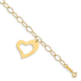 14K Oval Link Open Chain with Heart Bracelet-WBC-FB1355-7.5