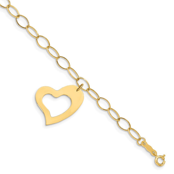 14K Oval Link Open Chain with Heart Bracelet-WBC-FB1355-7.5