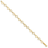 14K Flat Diamond Cut Open Hearts Bracelet-WBC-FB1358-7.25