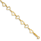 14K Flat Diamond Cut Open Hearts Bracelet-WBC-FB1358-7.25