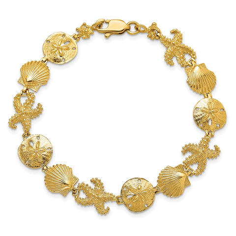 14K Gold Polished and Textured Sea Life Bracelet-WBC-FB1443-7.25