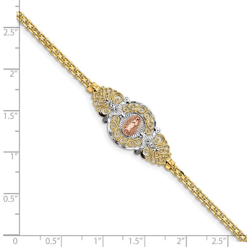 14k Two-Tone w/Rhodium Our Lady of Guadalupe Bracelet-WBC-FB1455-7