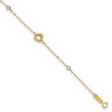 14k Two-tone D/C Love Knot & Bead on Small Heart Link Bracelet-WBC-FB1466-7.5