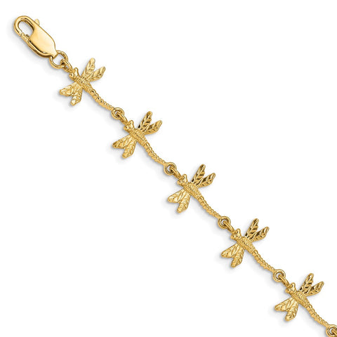 14k Polished and Textured Dragonfly 7.5 inch Bracelet-WBC-FB1490-7.5