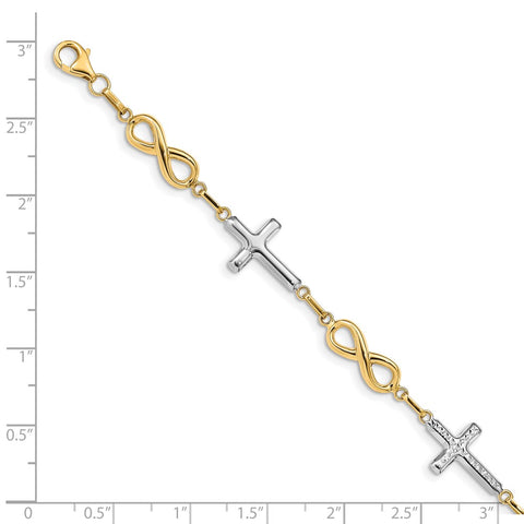 14K w/ Rhodium Polished Cross Infinity Symbol Link Bracelet-WBC-FB1500-7.25
