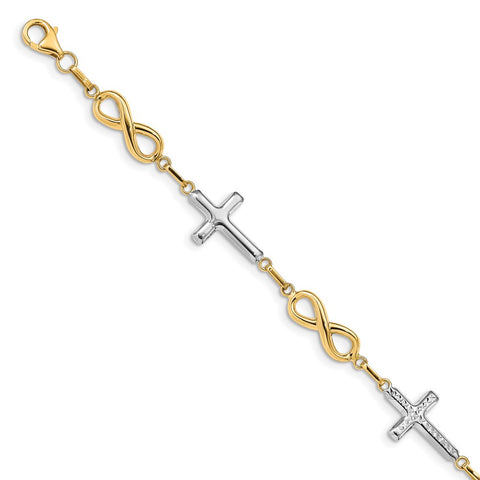 14K w/ Rhodium Polished Cross Infinity Symbol Link Bracelet-WBC-FB1500-7.25