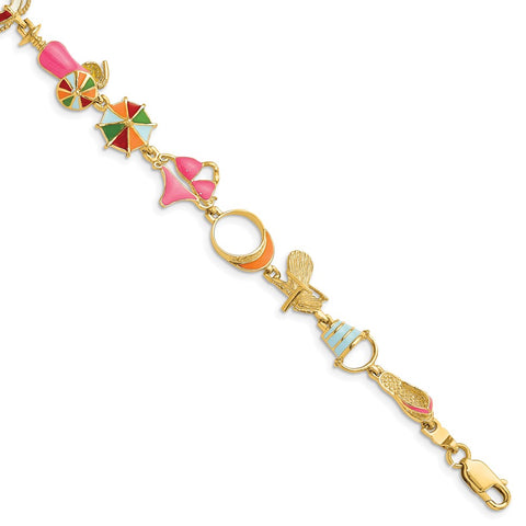 14k w/ Multi-Color Enamel Beach Theme Bracelet-WBC-FB1562-7.25