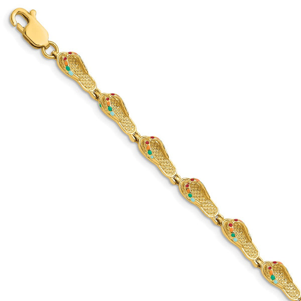 14k w/ Multi-Color Enamel Flip-Flop Bracelet-WBC-FB1565-7.25