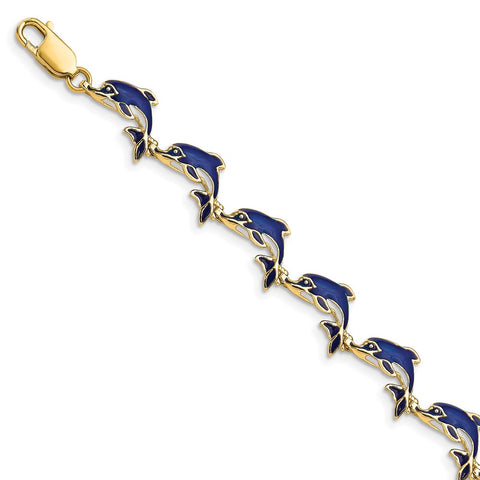 14k Enameled Dolphin Bracelet-WBC-FB1576-7.25