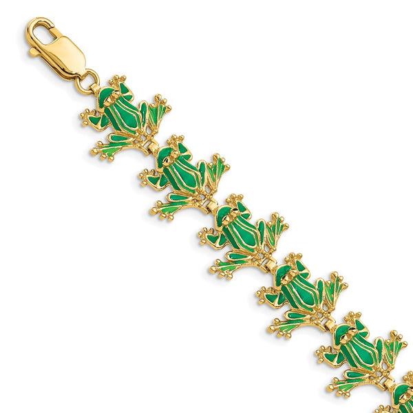 14k w/ Green Enamel Frog Bracelet-WBC-FB1580-7.25