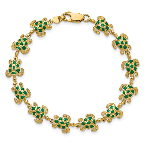 14k w/ Green Enamel Sea Turtle Bracelet-WBC-FB1582-7