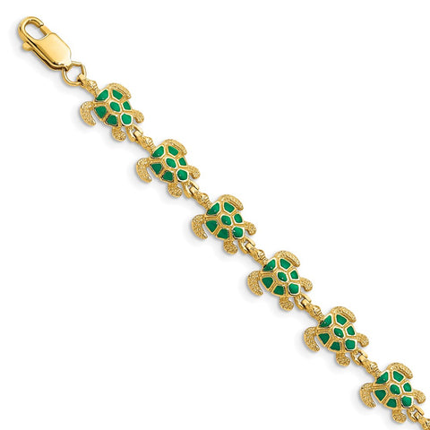 14k w/ Green Enamel Sea Turtle Bracelet-WBC-FB1582-7