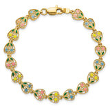 14k w/ Mutli-Color Enamel Flower In Heart Bracelet-WBC-FB1583-7