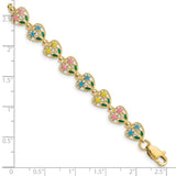 14k w/ Mutli-Color Enamel Flower In Heart Bracelet-WBC-FB1583-7