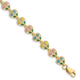 14k w/ Mutli-Color Enamel Flower In Heart Bracelet-WBC-FB1583-7