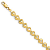 14K Polished Beaded Hearts Bracelet-WBC-FB1584-7