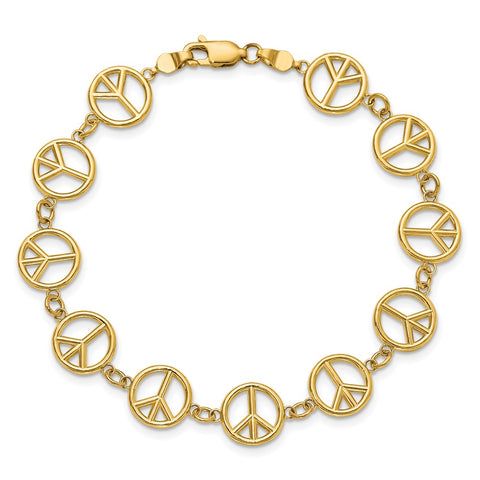 14k Polished Peace Sign Bracelet-WBC-FB1589-7.5