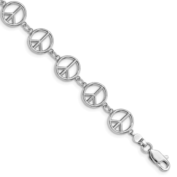 14k White Gold Polished Peace Sign Bracelet-WBC-FB1589W-7.5