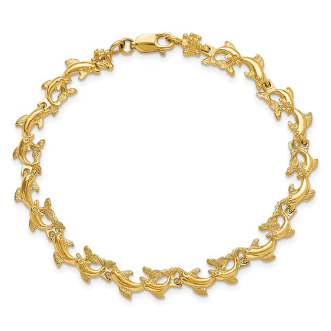 14k Dolphins Bracelet-WBC-FB1602-7.25