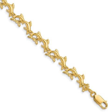 14k Dolphins Bracelet-WBC-FB1602-7.25