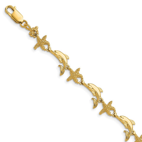 14K Dolphin and Starfish Bracelet-WBC-FB1606-7.5