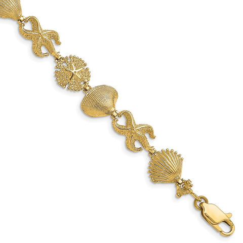 14k Textured Four Shell Link Bracelet-WBC-FB1612-7