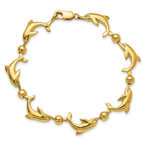 14k Polished Dolphin Bracelet-WBC-FB1776-7.5